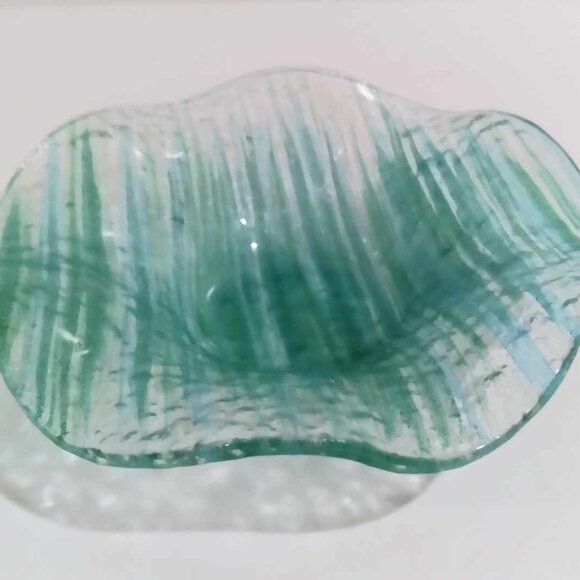 Aqua Blue Decorative Glass Dish Vintage Collectible - Picture 5 of 5